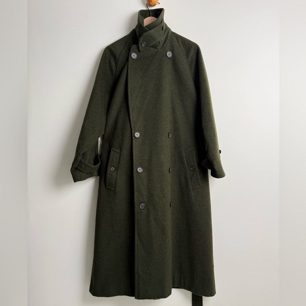 Ralph Lauren Dark Olive Green Wool Double-Breasted Trench Coat